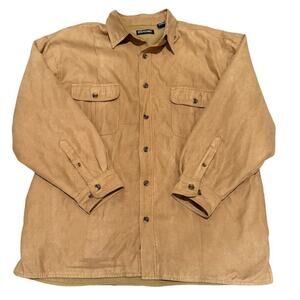Men Wolverine Chamois Shirt Jacket Shacket Tan Fleece Lined Button Up XL Fall